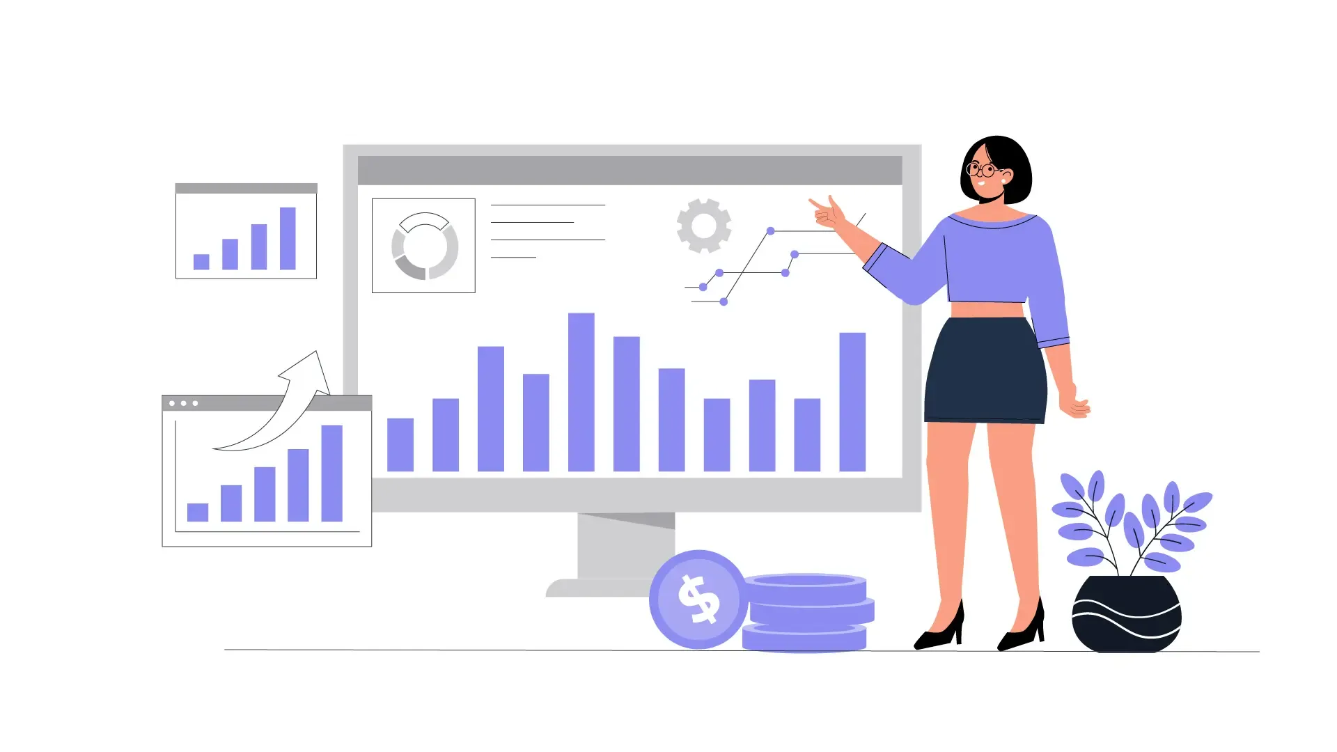 Flat Illustration Female Character Explaining Financial Graph Analysis image